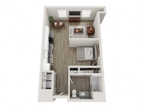 a 1 bedroom floor plan with a bathroom and a living room